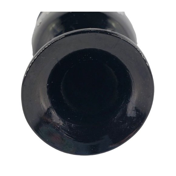 Antique Hand Blown Black Amethyst Glass Vase Hand Painted Floral Rough Pontil - Picture 5 of 6